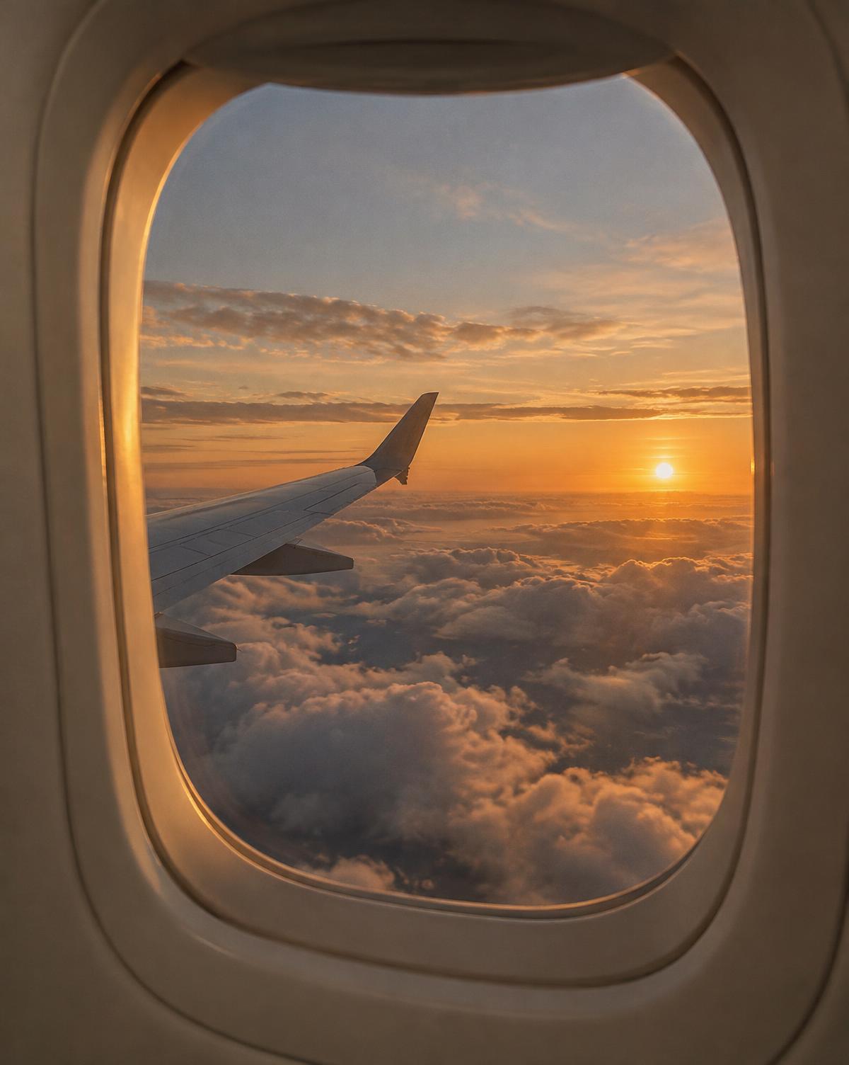 A window seat above the clouds at dusk